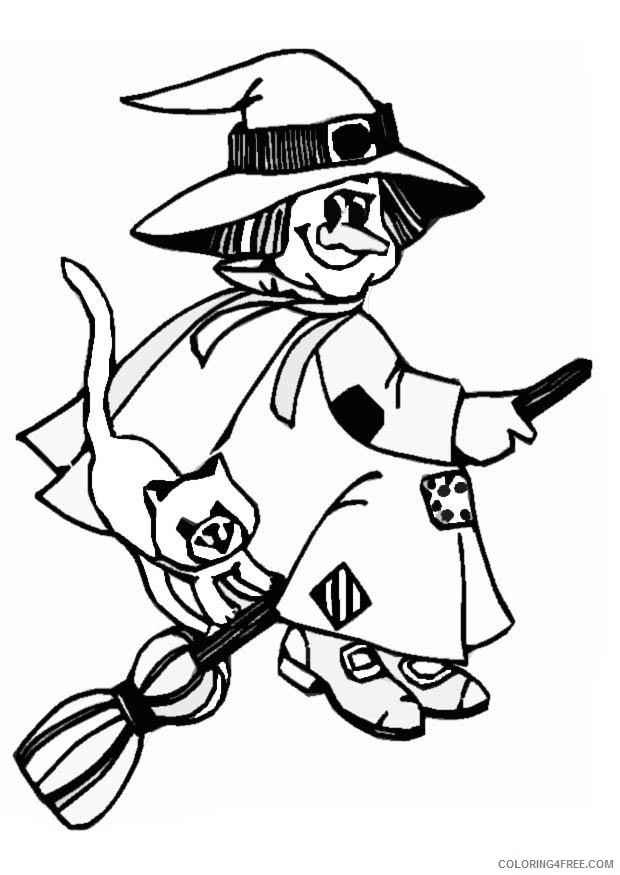 witch coloring pages flying with cat Coloring4free