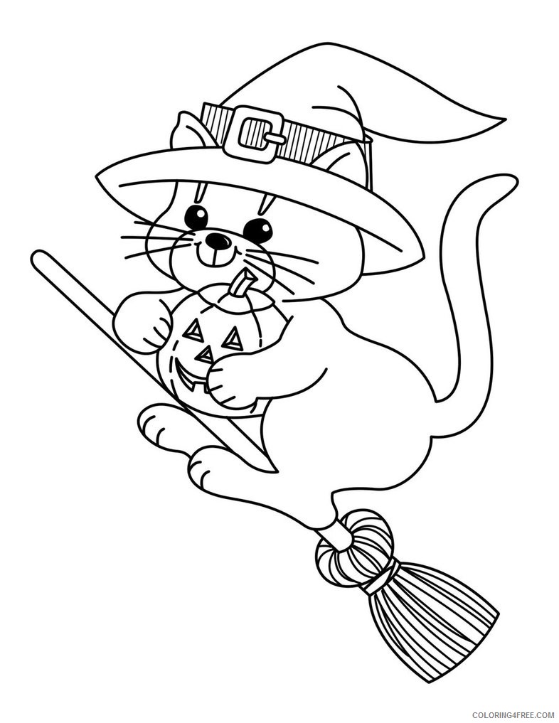 witch coloring pages hallowen cat Coloring4free