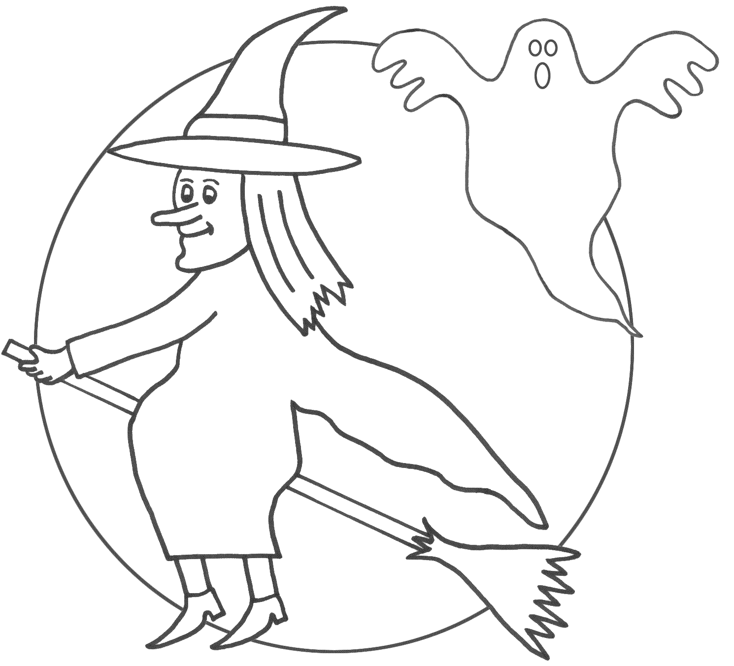 witch coloring pages moon and ghost Coloring4free
