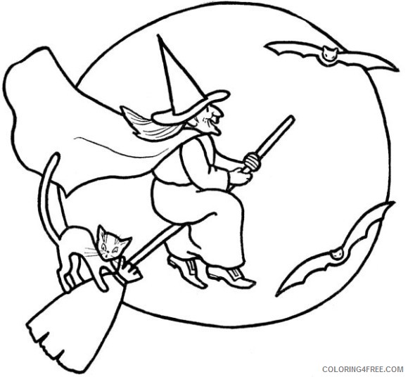 witch coloring pages with cat and bats Coloring4free