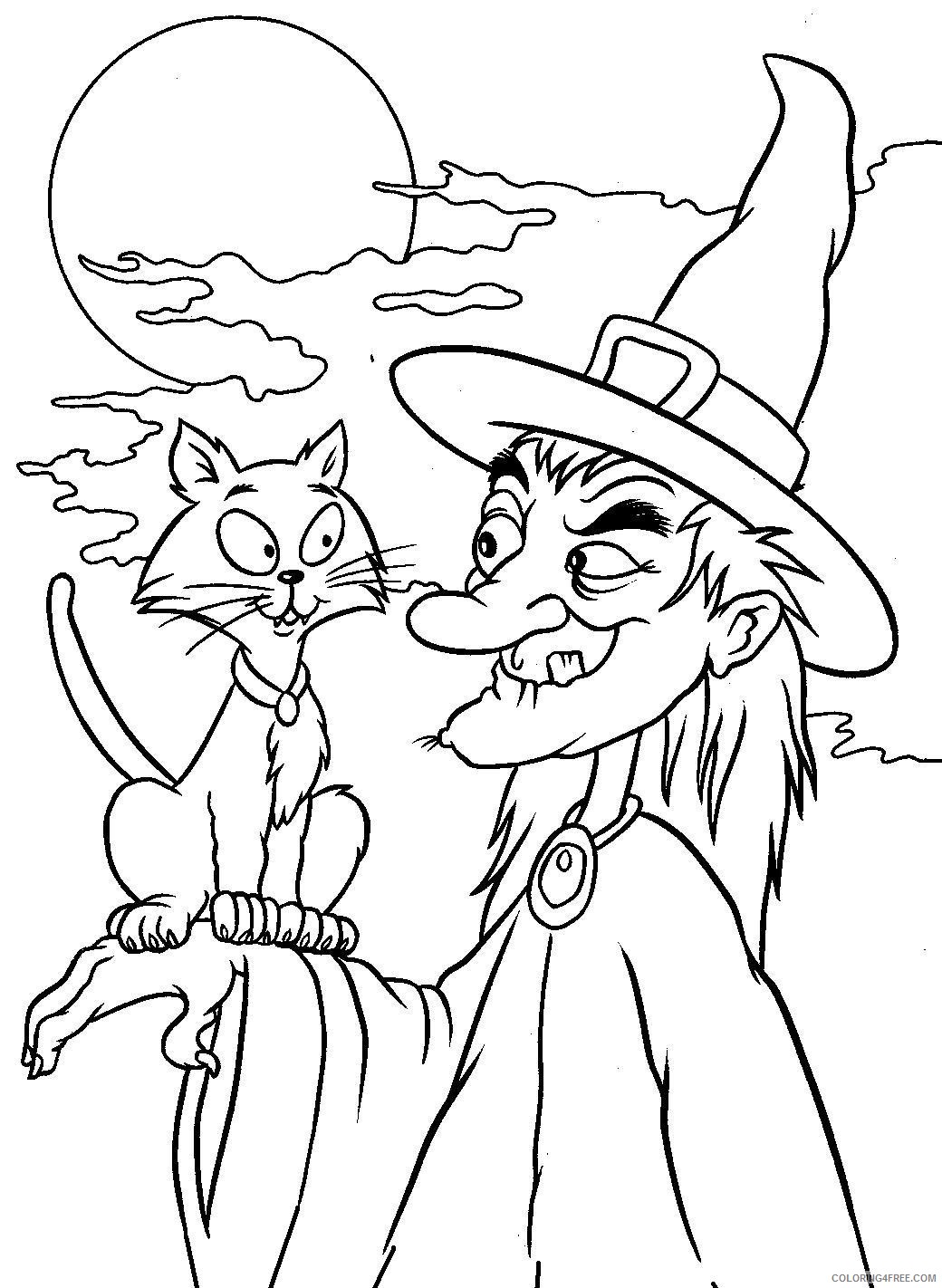 witch coloring pages with her cat Coloring4free