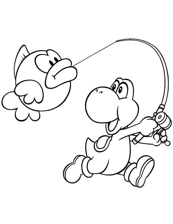 yoshi coloring pages and cheep cheep Coloring4free